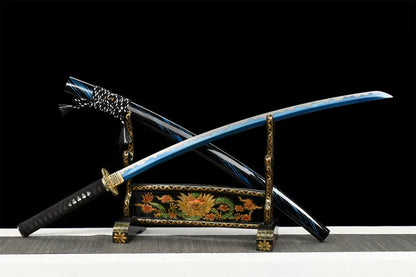 black and blue katana